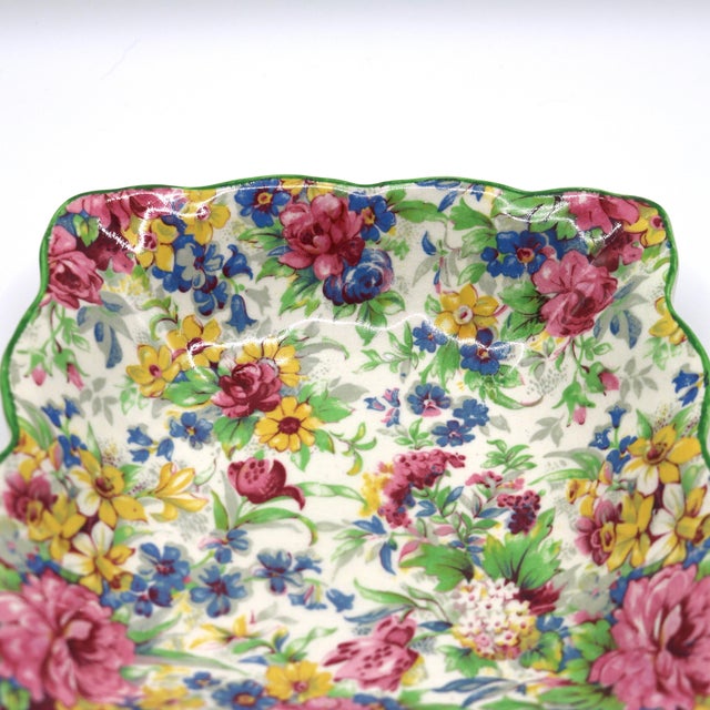 Art Deco 1930s Art Deco Royal Winton "Summertime" Cintz Ascot Shape Sweet Meat Dish-Green Trim For Sale - Image 3 of 9