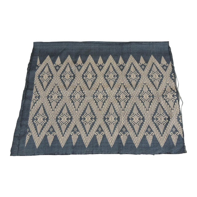 Vintage Tan and Blue Silk Woven Ikat Textile For Sale
