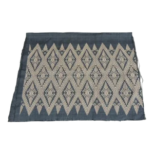 Vintage Tan and Blue Silk Woven Ikat Textile