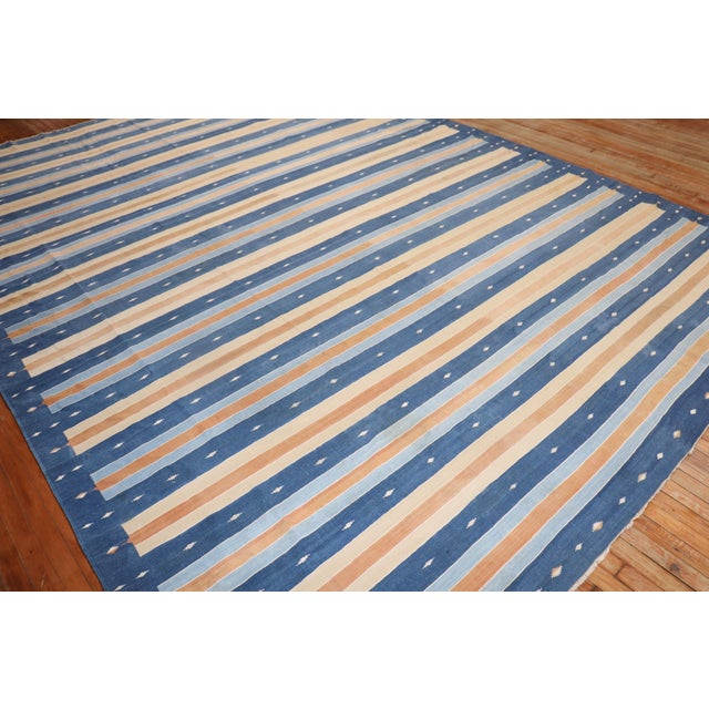 Zabihi Collection Indian Dhurrie Room Size Early 20th Century Rug - 10'5" x 14'7" For Sale In New York - Image 6 of 10