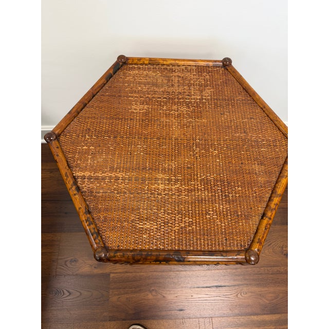 1970s Vintage British Colonial Style Two Tier Hexagonal Side Table For Sale - Image 5 of 6