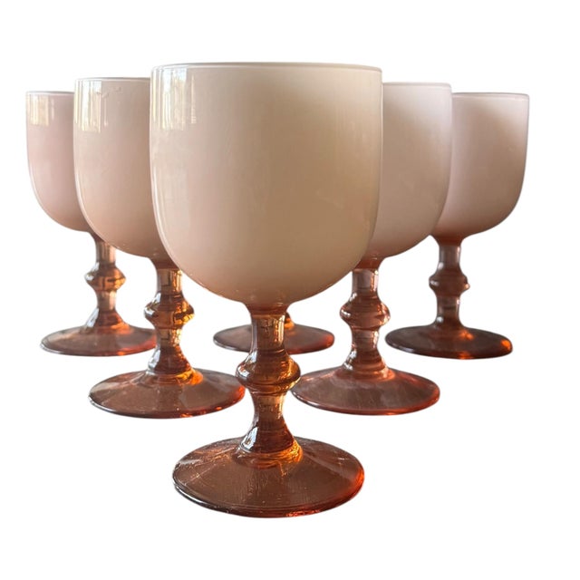 Mid-Century Modern Vintage Italian Murano Style Blush Pink Art Glass Goblets, Attributed to Moretti - Set of 6 For Sale - Image 3 of 7