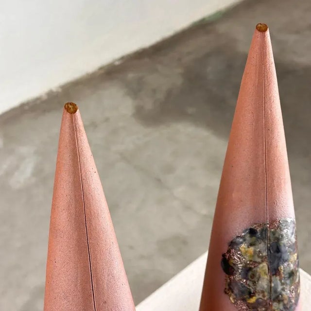 Ceramic Exquisite Hand-Painted Ceramic Decorative Cones attributed to Giancarlo Scapin, 1970s, Set of 2 For Sale - Image 7 of 12