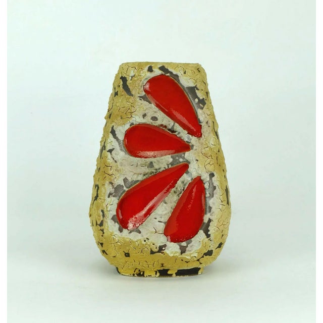 Mid-Century West German Fat Lava Ceramic Vase with Beige on Dark Brown Glaze & Red Leaf Decoration from Emons & Soehne For Sale - Image 10 of 10