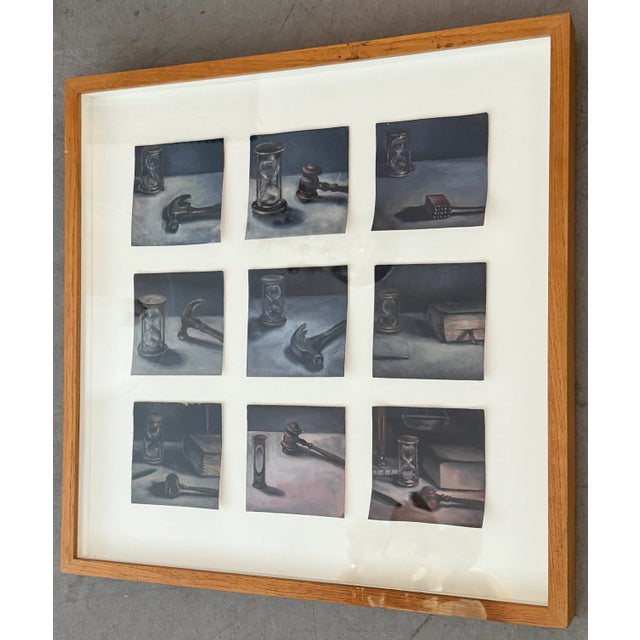 Figurative Composition of 9 Still Life Square Canvas Oil Paintings From 90's/Unsigned For Sale - Image 3 of 9