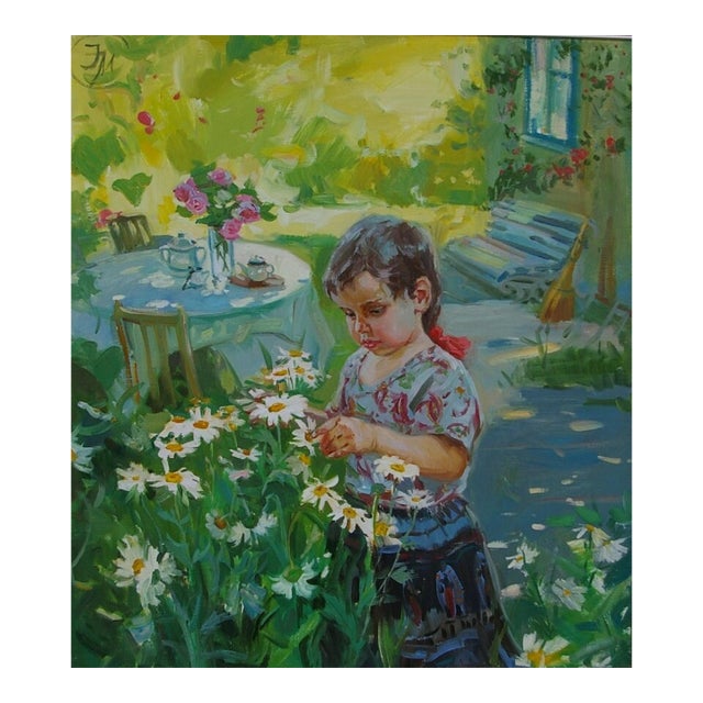 Soviet Children Portraits of Children Oil Painting Original Ukrainian Artist Polyakova M. 90-80 For Sale