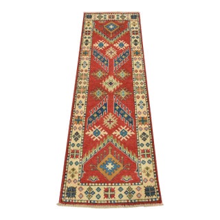 Kazak Runner 2′ X 6’1” Red Wool Tribal Hand-Knotted Oriental Rug For Sale