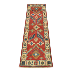 Kazak Runner 2′ X 6’1” Red Wool Tribal Hand-Knotted Oriental Rug