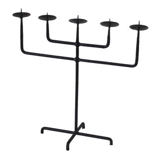 1950s Black 5-Candle Forged Iron Candelabra For Sale