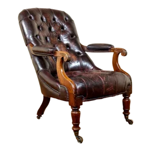 19th Century English Leather Chesterfield Library Chair on Castors