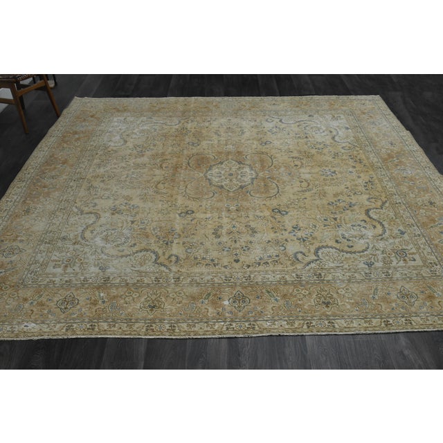 Vintage Persian Hand-Knotted rug is a semi- vintage oversize area rug.'70s Eastern region of Middle East's unique rug is...