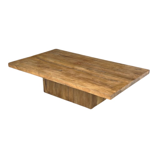 Contemporary 1960s Organic Modern Solid Teak Coffee Table With Sculptural Pedestal Base For Sale - Image 3 of 7