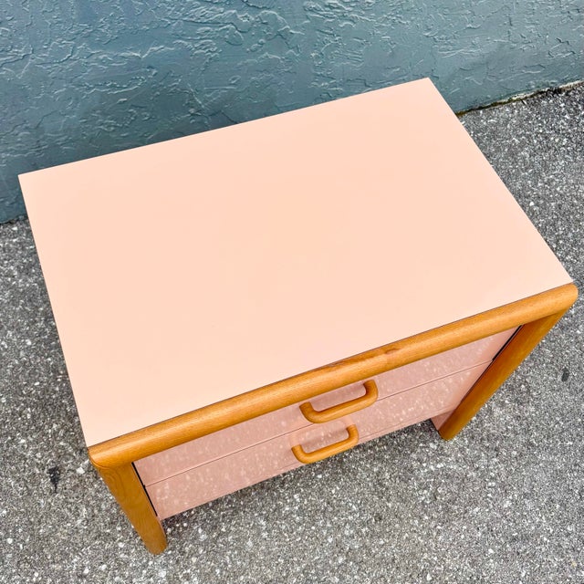 Postmodern Pink Gloss Laminate and Oak Nightstand For Sale - Image 4 of 8