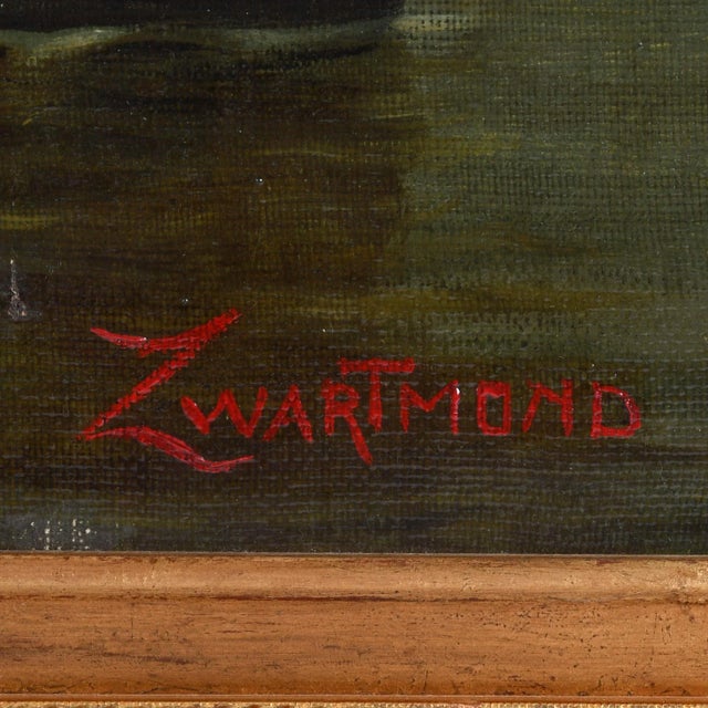 Framed Signed Zwartmond Harbor Scene Oil on Canvas For Sale - Image 4 of 9