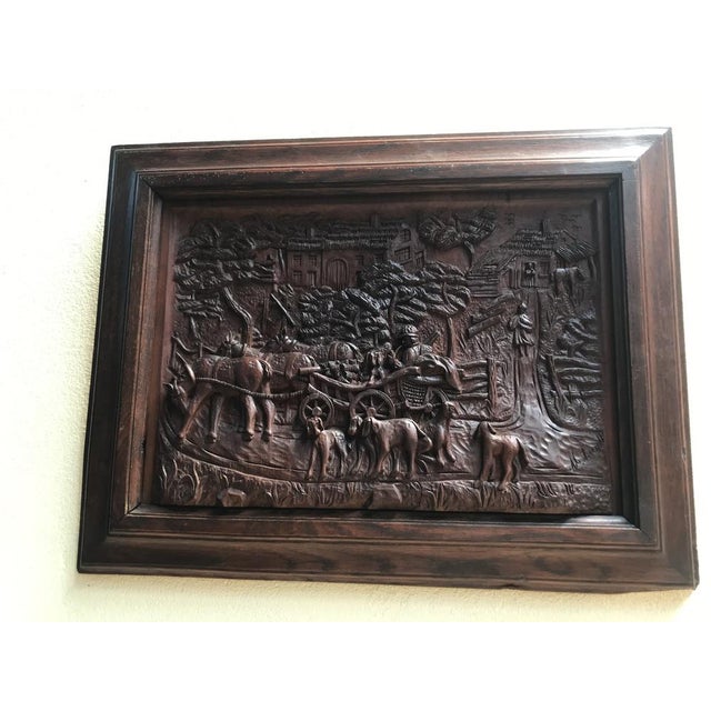 Bas-Relief in Wood by M. Arendt for Village Scene, 1940s For Sale - Image 16 of 18