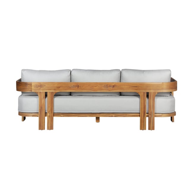 Modern Paradiso Outdoor Solid Teak Wood Sofa - Light Gray Fabric For Sale - Image 3 of 12
