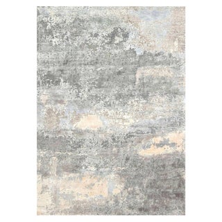 Contemporary North Star Blue and Grey Hand Knotted Silk Rug by Doris Leslie Blau For Sale