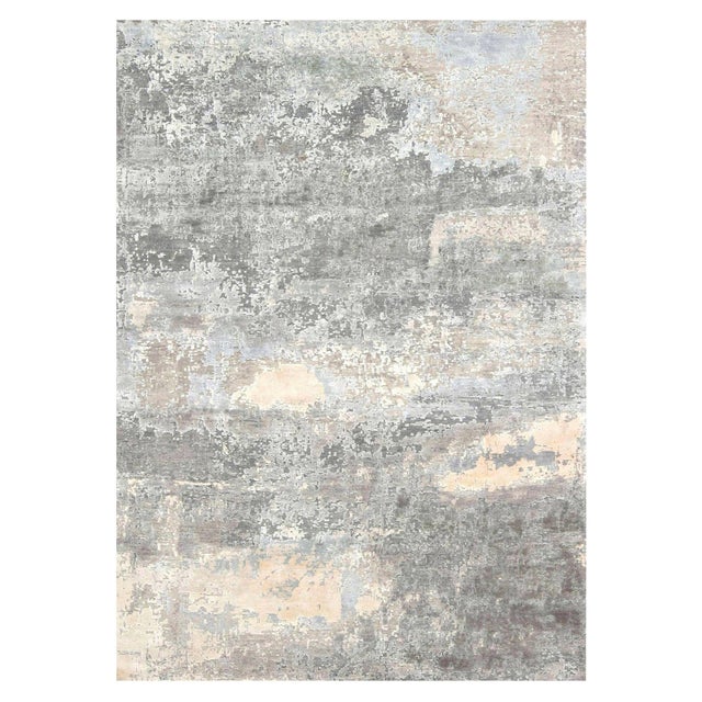 Contemporary North Star Blue and Grey Hand Knotted Silk Rug by Doris Leslie Blau For Sale