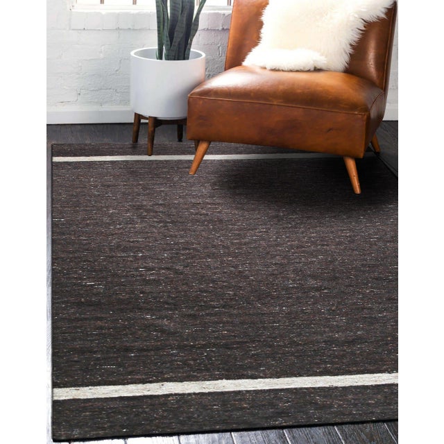4x6 Violet Artistic Brown Kilim Open Field Modern Flatweave Wool Carpet Rug For Sale - Image 4 of 9