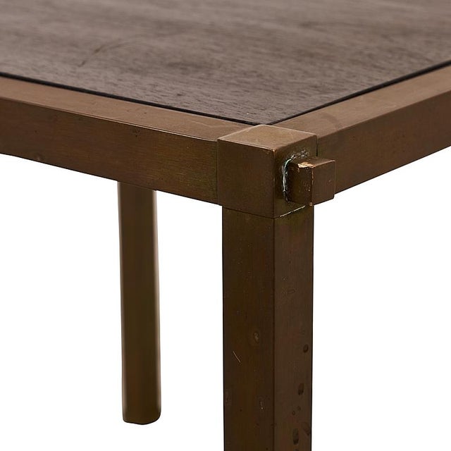 Mid-Century Modern 1960s Schumacher Inset Wood Top Brass Side Tables - A Pair For Sale - Image 3 of 4