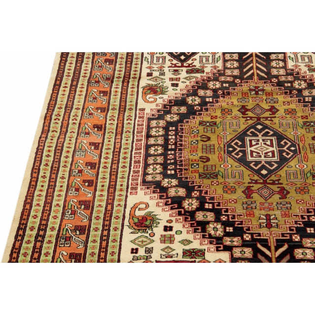 Vintage Handmade Persian Ivory Geometric Wool Rug 4'9" X 6'10" For Sale - Image 9 of 11