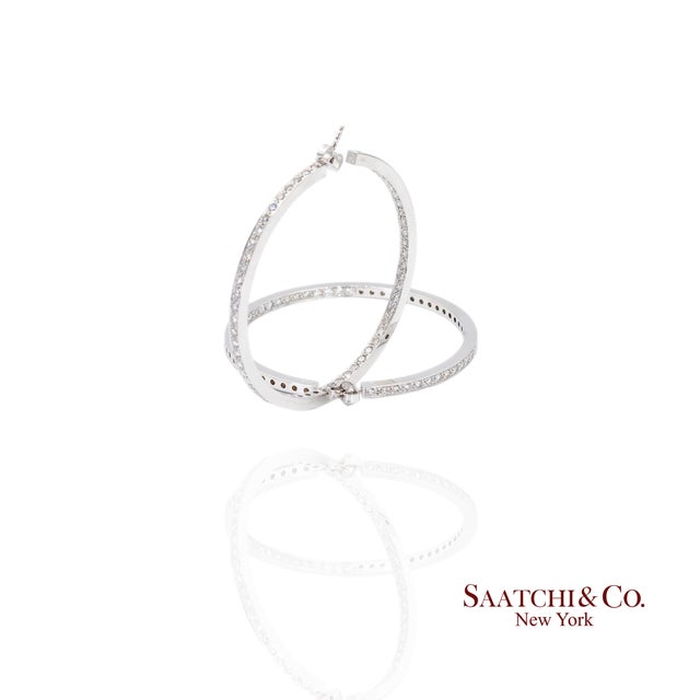 Early 21st Century 18k(750) Solid White Gold Natural Diamond Hoop Earrings in and Out Diamond For Sale - Image 5 of 10