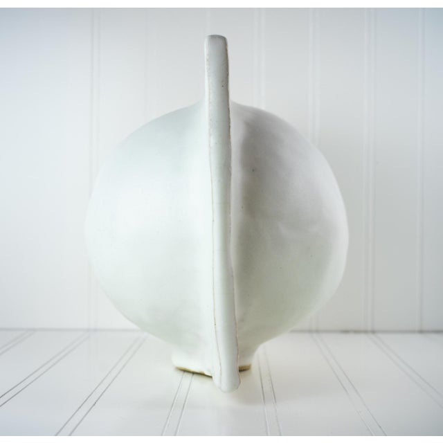 Early 21st Century Minimalist White Studio Pottery Vase — Split Sphere Globe Form, Signed For Sale - Image 5 of 17