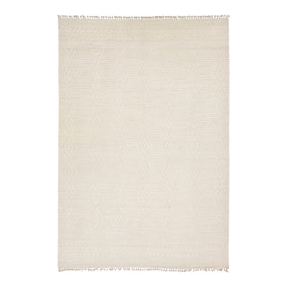 Ivory Geometric Handmade Modern Moroccan Wool Area Rug For Sale