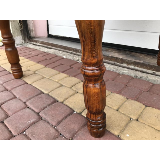 Round Extendable Table in Oak Veneer with Wood Base, 1970s For Sale - Image 4 of 18