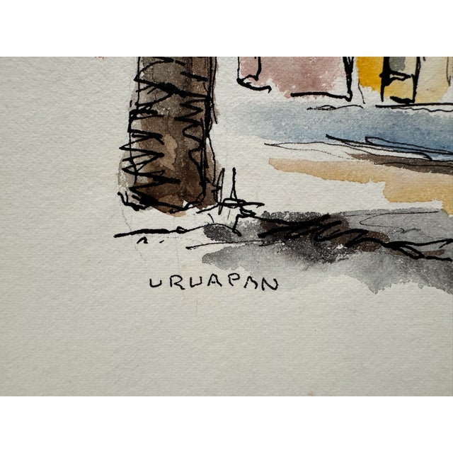 1960s Henry Emil Salloch Original Watercolor on Paper Colonial Style Streetscape. Uruapan Mx. 1961. For Sale - Image 5 of 8