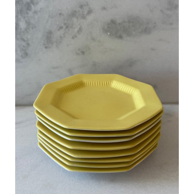 Ceramic Set of 8 Octagon Daffodil All Yellow Independence Ironstone Small Plates by Interspace For Sale - Image 7 of 14