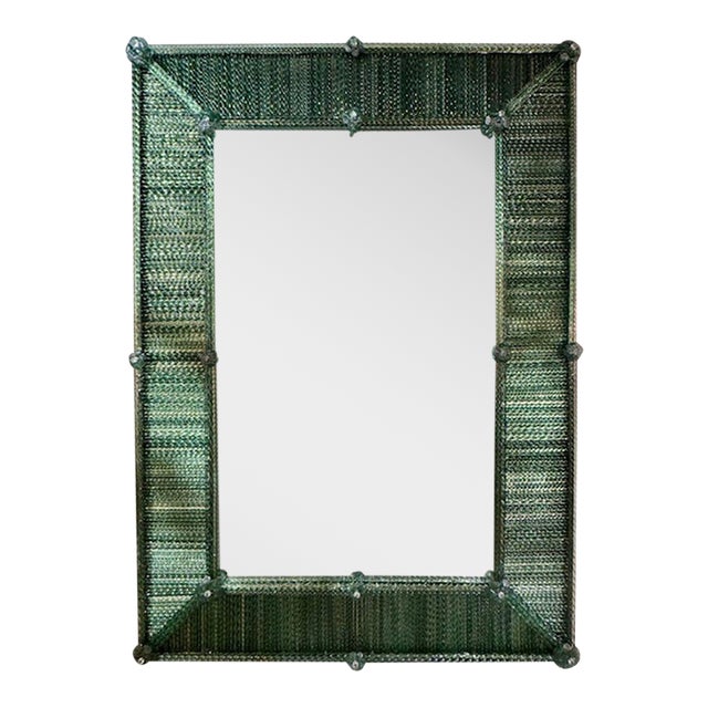Modern Murano Glass Twist Mirror in Dark Green For Sale