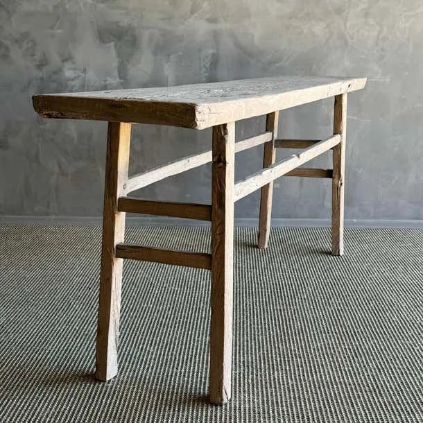 Mid-Century Modern 1940s Vintage Elm Wood Console Table For Sale - Image 3 of 6