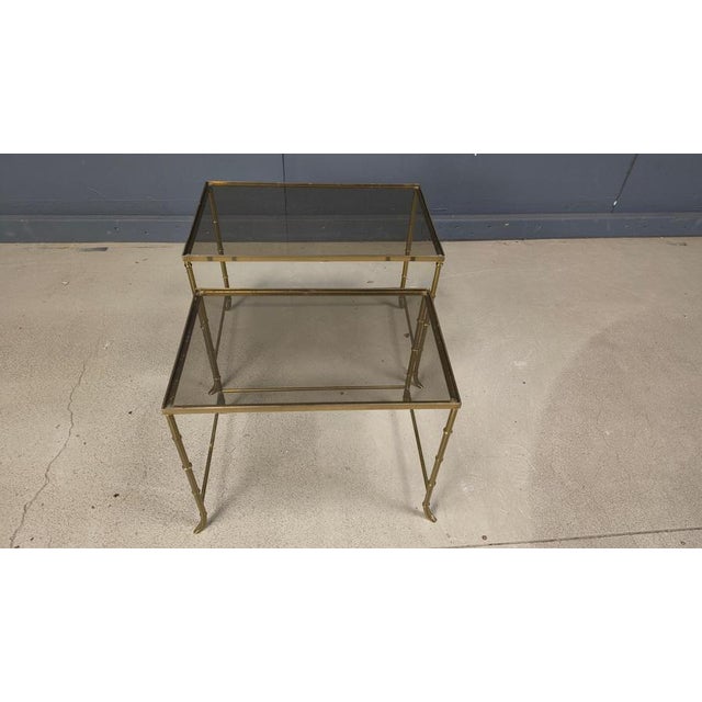 Gold Brass Faux Bamboo Nesting Tables, 1960s, Set of 2 For Sale - Image 8 of 12
