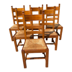 French Country Ladder Back Dining Chairs With Rush Seats - Set of 6