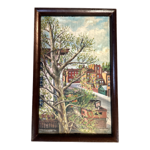 1950’s Original Impressionist Tall Tree & Cityscape Painting