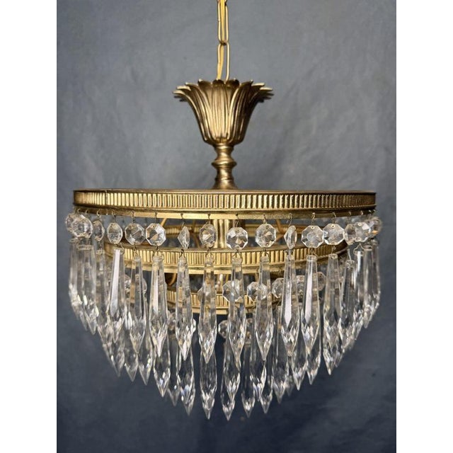 French Crystal and Brass Waterfall Chandelier For Sale - Image 5 of 7