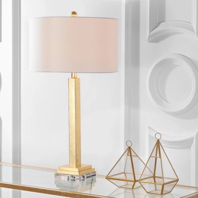30 Inch H Crystal Base Table Lamp in Gold - a Pair | Chairish