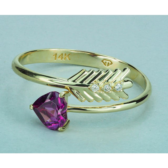Heart and Arrow Ring Heart Garnet Ring For Sale - Image 4 of 9