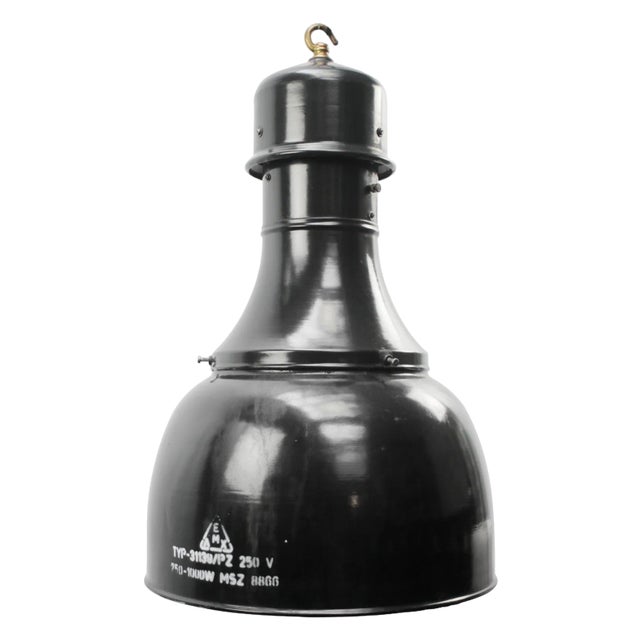 Vintage Industrial Black Enamel Factory Pendant Light For Sale