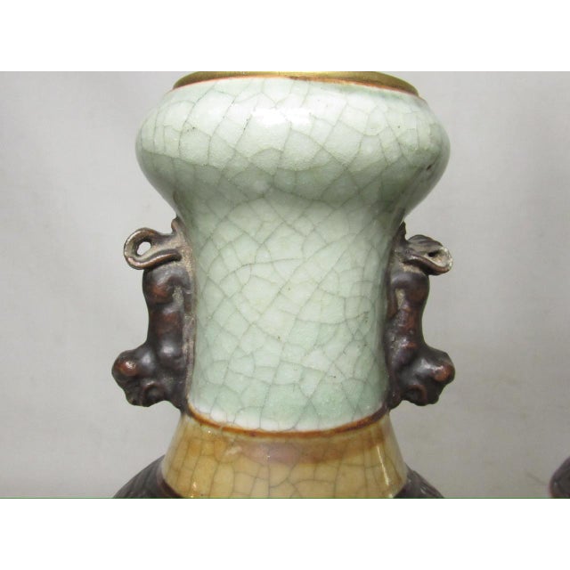 Pair of Chinese Crackle Glaze Lamps For Sale - Image 13 of 16