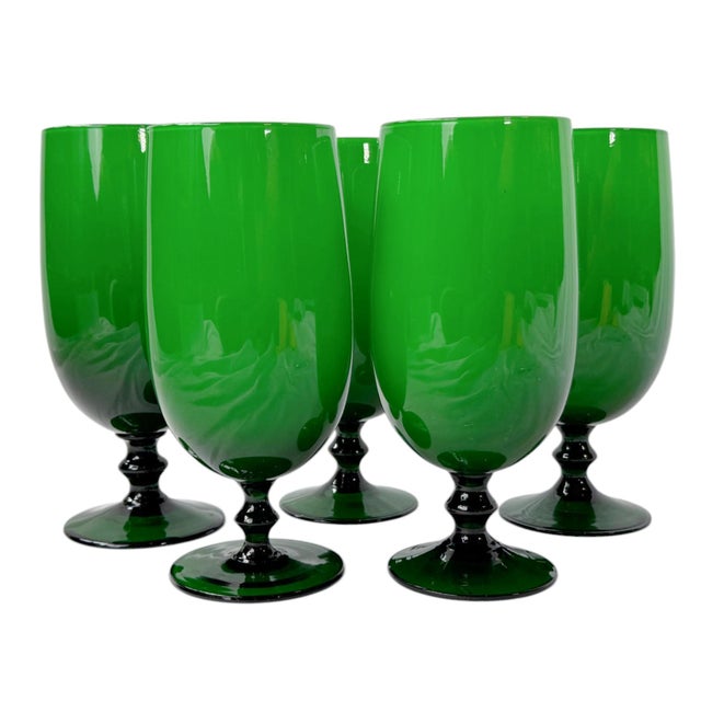 Glass 1960s Vintage Carlo Moretti Italian Green Goblets - Set of 5 For Sale - Image 7 of 10