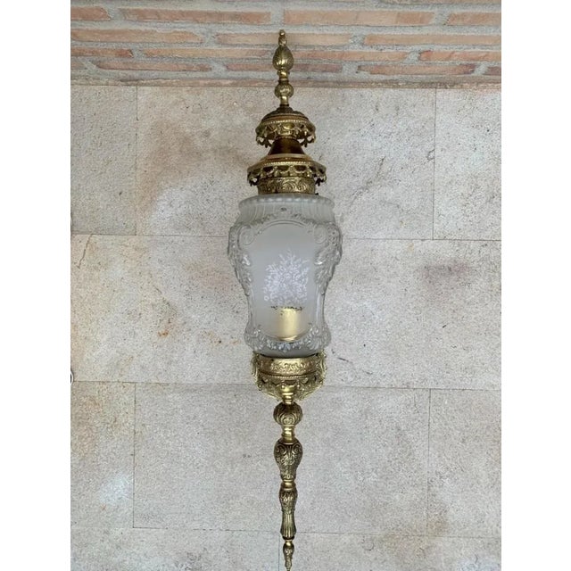 1920s Large French Bronze & Glass Sconces, 1920s, Set of 2 For Sale - Image 5 of 11