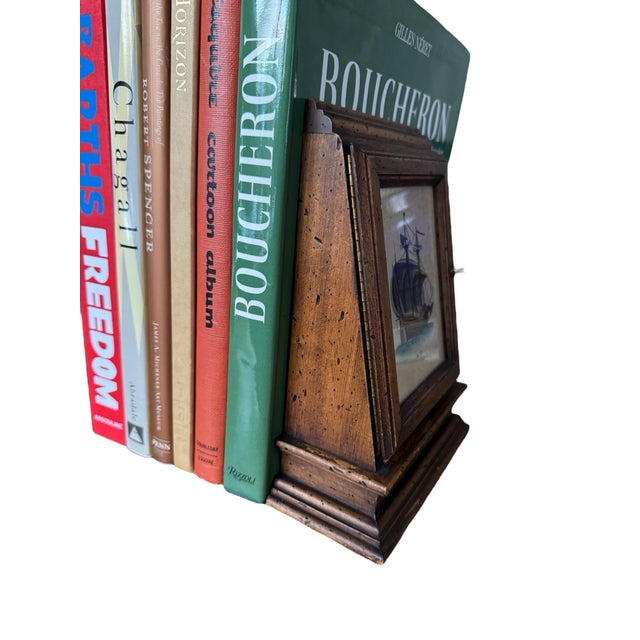 Mid 20th Century Wooden Bookends With Etchings of 17th Century Ships & Doors- a Pair For Sale - Image 4 of 11