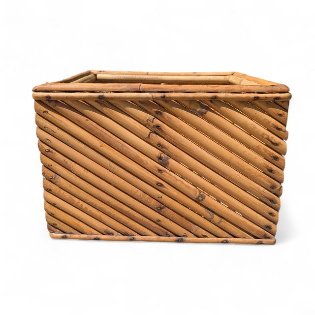 Mid-Century Modern Vintage 1970s Split Reed Bamboo Planter Box For Sale - Image 3 of 16