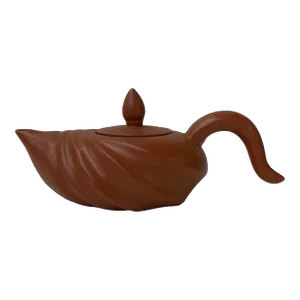 Chinese Brown Yixing Zisha Clay Teapot W Wave Curve Accent