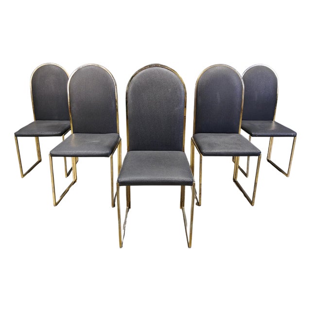 Vintage Brass Dining Chairs attributed to Belgochrom, 1970s, Set of 5 For Sale
