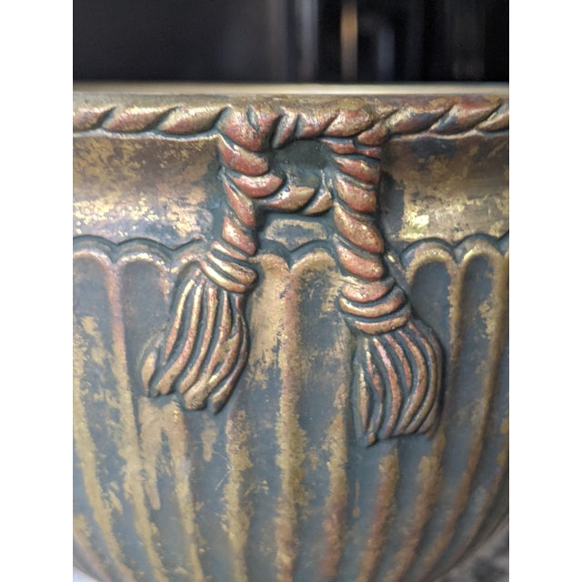 Vintage Hollywood Regency Aged Gold Trompe l'Oeil Rope and Tassel Swag Planter For Sale - Image 4 of 10