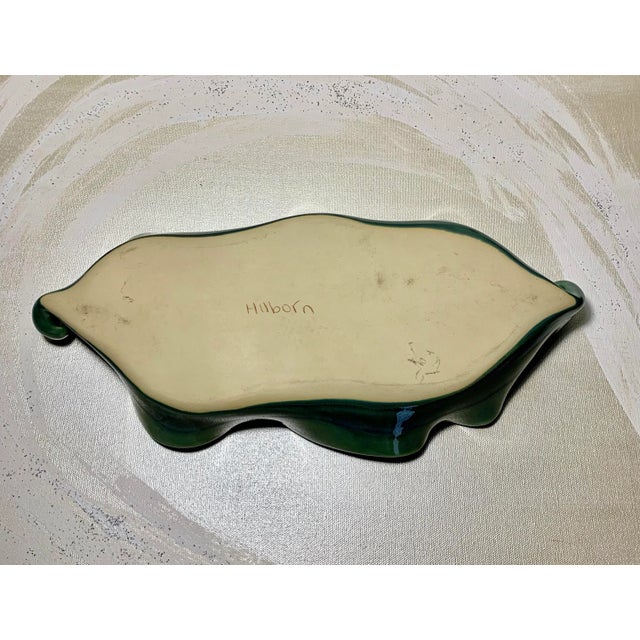 Early 21st Century Large Oval Green and Blue Studio Ceramic Platter With Swirl Handles - Signed For Sale - Image 5 of 7
