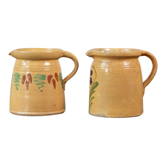 19th Century French Terracotta Pottery Pitchers With Floral Décor For Sale